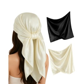 Aiphamy Satin Head Scarf for Women – 2 Pack 35 Inches Square Scarf, Sleeping Hair Wrap Bandana (Black, Cream)