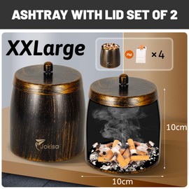 Outdoor Ashtrays Set of 2, Stainless Steel Retro Ashtray with Lid for Indoor and Outdoor Use, Wind Ashtray with Non-Slip Underside for Garden, Bar and Balcony, XXL