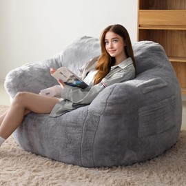 Thoustars Large Bean Bag Chairs for Adults - Oversized Memory Foam Filled Bean Bag Sofa | Fluffy Adult Bean Bag Chair, Big Bean Bag Chairs for Living Room, Bedroom & Dorm - Gray