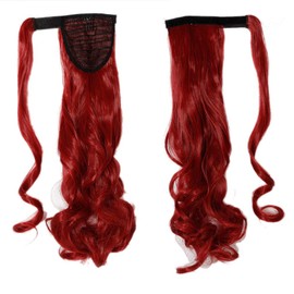SEGO Ponytail Hairpiece Braid Clip in Ponytail Hair Extension Synthetic Hair Extension Hair Piece Wrap On for Women Wave Dark Red