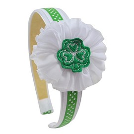 Girls Embroidered Shamrock Arch Ribbon Wrapped Satin Headband by Funny Girl Designs