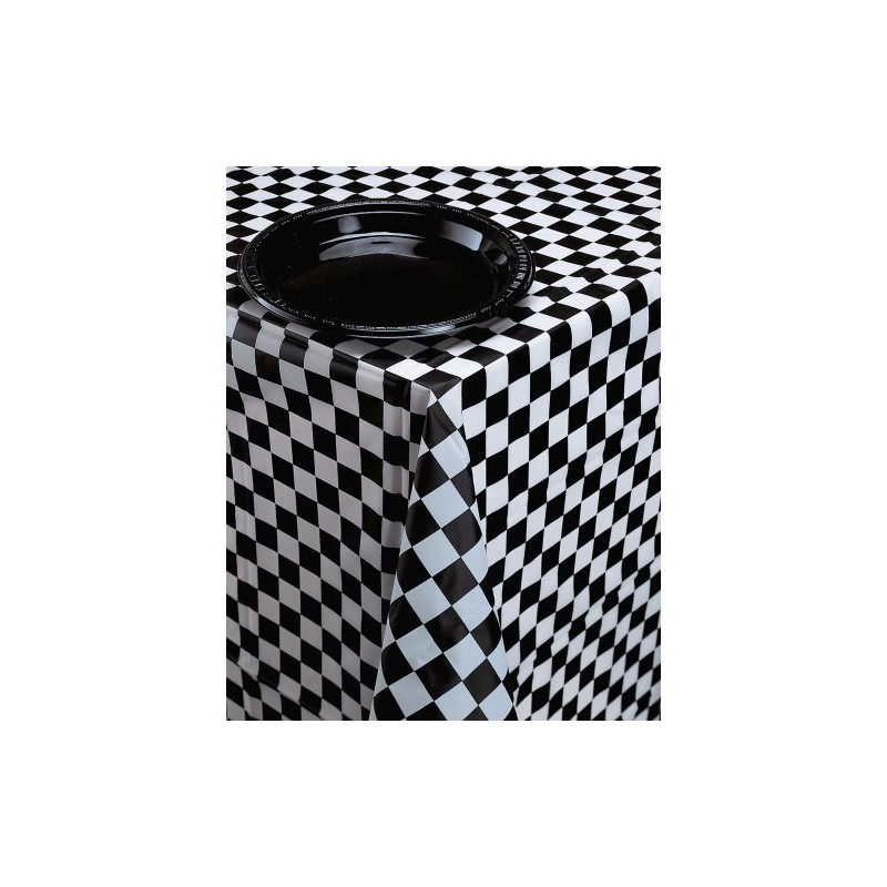 Creative Converting Plastic Banquet Table Cover, Black Check - 108x54in