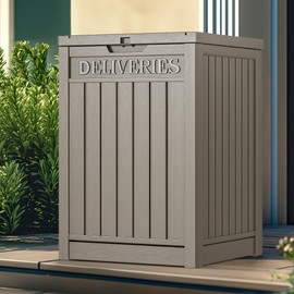 YITAHOME 51 Gallon Resin Package Delivery Box for Outside, Storage Box with Lockable Secure, Resin Deck Box for Porch, Curbside（Brown）