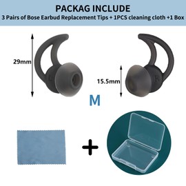 TSZYYM for Bose Soundsport Earbuds Replacement Tips (M 3 Pairs Black) Washable and Reusable Silicone for Bose Sound Sport Earbuds Replacement Tips for Bose QC20/QC30 Ear Buds Replacements