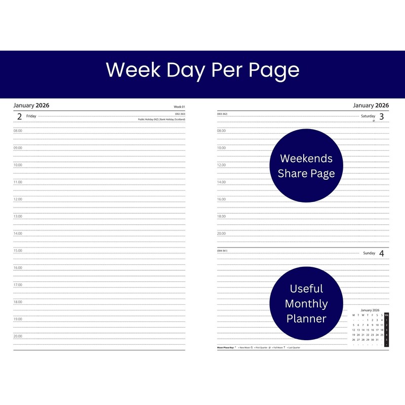 2026 A7 Diary Week Day Per Page - Compact Navy