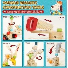 Lehoo Castle Wooden Kids Tool Set, Montessori Educational Toys for Toddler 3+, Pretend Play Tool Box STEM Construction Toy, Birthday Gifts Toys for 3 4 5 Year Old Boys & Girls
