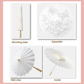3 x 20 cm 30 cm 40 cm Chinese Parasol Decoration, Paper Umbrella, Paper Umbrella, Handmade Chinese Umbrella, Blank Paper, Folding Umbrella with Wooden Handle for Decoration, Parasol, Wedding Decor,