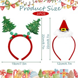 Christmas Headband, 2 Pieces Christmas Headband Adults, Christmas Hair Hoop Child, Headpiece Christmas, Christmas Head Jewellery, Christmas Decorations for Children and Adults (B)