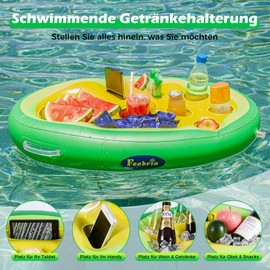 Avocado Pool Drink Holder - Inflatable Floating Drink Stand with 6 Cup Holders, 2 kg Load Capacity, Ideal for Pool Parties and Summer Water Fun