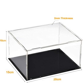 TOCHUN Acrylic Clear Display Case with Black Base,20 x 15 x 10 cm Assemble Countertop Box Cube Organizer Stand, Dustproof Protection Showcase for Action Figures Toys Collectibles Home Storage