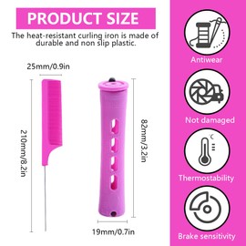 KEQAR 20 Stück Mittelgroße Dauerwellen Wickler Komplett Set Lockenwickler Hair Rollers für Frauen für Natürliche Styling Tool für Lange und Kurze Haare1.9 * 8.2cm mit Kamm
