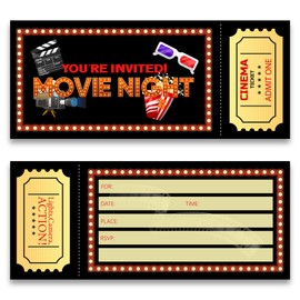 buwanJH Movie Party Black Invitation Cards, Movie Night Invitations Movie Ticket Birthday Invitations, Set of 30 with Envelopes