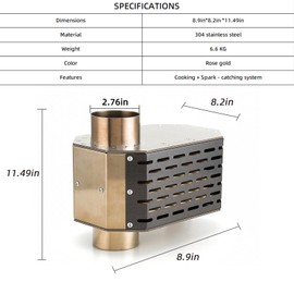 304 Stainless Steel Chimney Platform with Spark Arrestor and Cooking Platform, with Tent Protection, for Wood Burning Stoves with 70mm Diameter Chimneys, Rose Gold