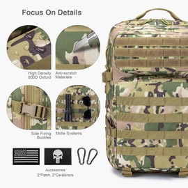 COSCOOA Tactical Military Backpack for Man, 50L Waterproof Army Pack Rucksack Hiking Laptop Backpack 3 Day Bug Out Bag, Includes Two Flags and Two Carabiner CP