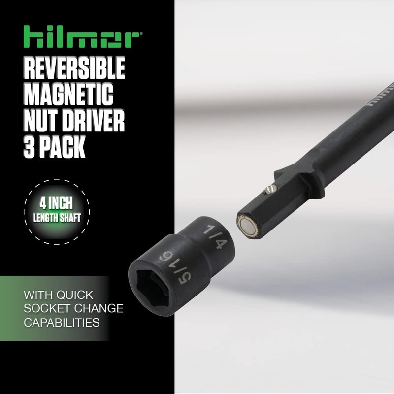 hilmor 4" 1/4 & 5/16 Reversible Magnetic Nut Driver, 3-Pack