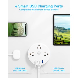 Yozisital 10FT 2 Prong Power Strip, Yozisital 2 Prong to 3 Prong Outlet Adapter, Flat Extension Cord, Surge Protector with Rotating Plug, 6 Outlets 4 USB(2 USB C), Wall Mount, Ideal for Non-Grounded Outlets