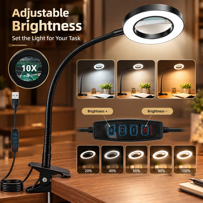 10X Magnifying Glass for Close-Up Work – 3 Color LED