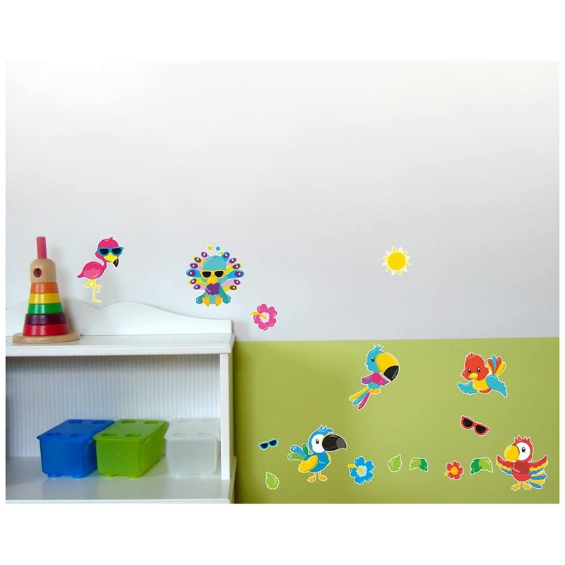16 Piece Exotic Birds Wall Sticker Set for Children's Bedroom
