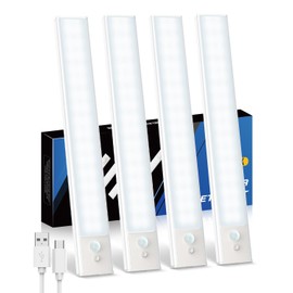 KALAHOL 4 Pack Under Cabinet Kitchen Lights, Motion Sensor Lights Indoor, Type-C, Charging Indicator, for Wardrobe, Under Counter, Cupboard, Stairs, Kitchen (Cold White)