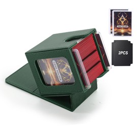 Stepane MTG Deck Box, Double Display Window MTG, Commander Deck Box Fits 120+ Single Sleeved Cards, PU Leather Magnetic Closure Card Box with 2 Dividers & 2 Toploaders for TCG, CCG, Green