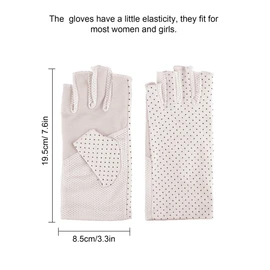 Maxdot Sun Gloves for Women UV Protection Fingerless Non Slip Sunscreen Driving Gloves for Summer Outdoor(1 Pair,Beige)