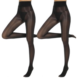 Yilanmy Women's Shiny Tights Sexy Oil Shine Tights 15 Denier High Waist Fine Tights Ultra Thin 2 Pairs, Black x 2 pairs