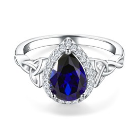 DAYBYDAY Blue Sapphire Engagement Ring Celtic Rings for Women 925 Sterling Silver Pear Shaped Ring September Birthstone Ring Size 7