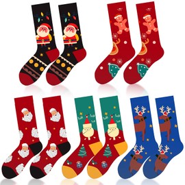 EEPLUYTY Pack of 5 Christmas Socks, Cuddly Christmas Socks, Medium Length Christmas Socks, Unisex