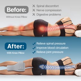 Knee Pillow for Side Sleepers, Large Comfortable Memory Foam Leg Pillow for Side Sleeping, Adjustable Strap, Pillow Sleeping Between Legs Aligns Spine, Relief for Sciatica, Back, HIPS, Knees, Joints