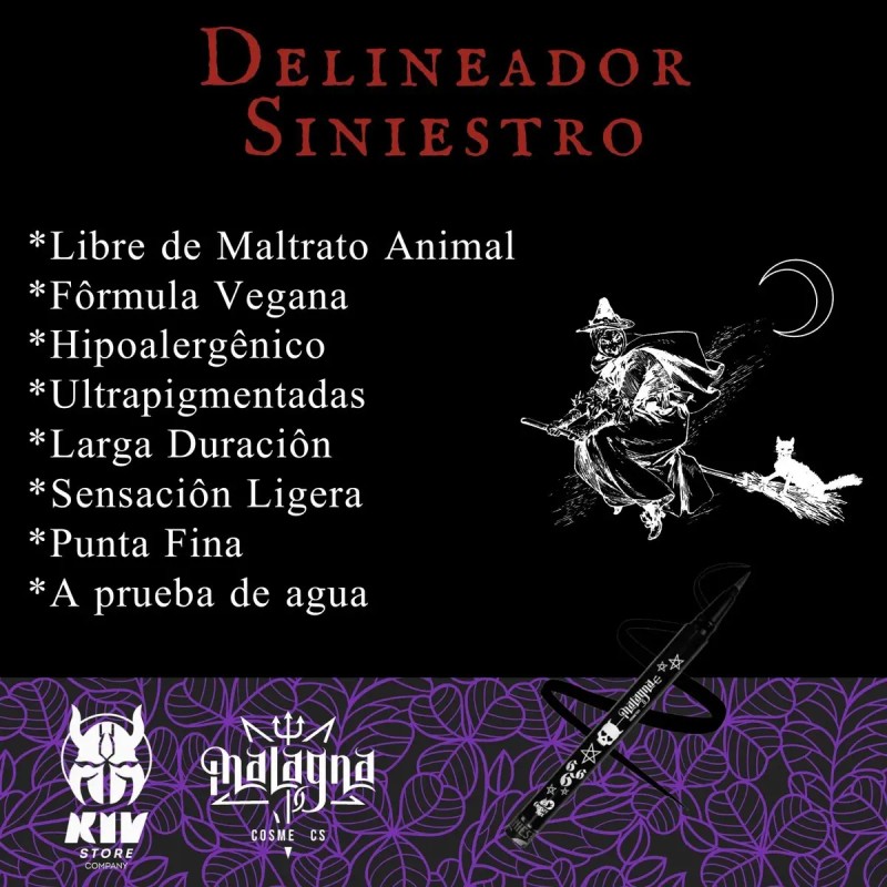 Delineador De Ojos Plumin Punta Fina Malagna Colores Vegano