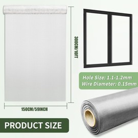 KISKIS 20 Mesh Air Vent Window Screen Mesh, 304 Stainless Steel Window Screen, Screen Door Mesh, Windows Screens and Screen Door Replacement, Patio Screen Mesh, DIY Projects,59INX10FT