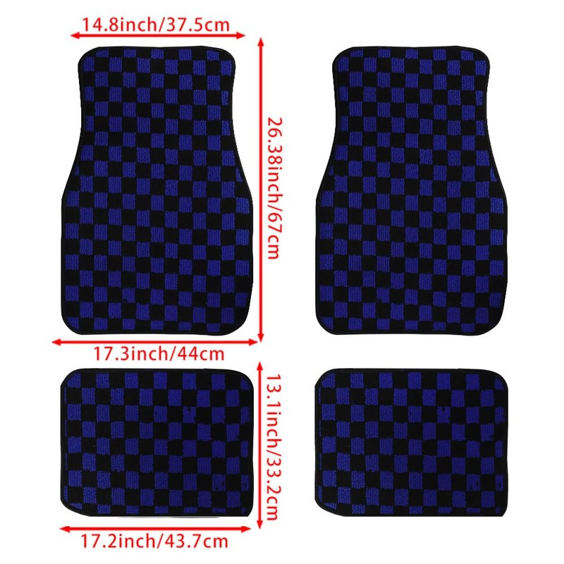 Generic 4PCS UNIVERSAL CHECKERED STYLE BLUE Fabric Car Floor Mats