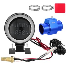 Hemobllo Medidor Digital de Temperatura de Agua y Voltímetro 2 en 1, Kit de Calibrador de Voltaje 12V/24V con Pantalla LED Azul, Adaptador Tipo T y Sensor para Auto, Camión y Barco