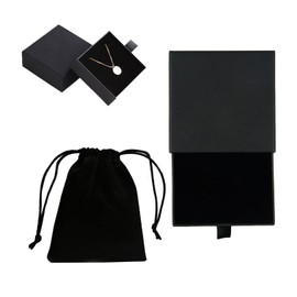 Portable Jewellery Packaging Box with Velvet Bag,Plenty of Storage Space Jewellery Box,Portable Jewellery Box,Modern Style with Lid Square Jewellery Packaging Boxes give Loved Ones(Black)