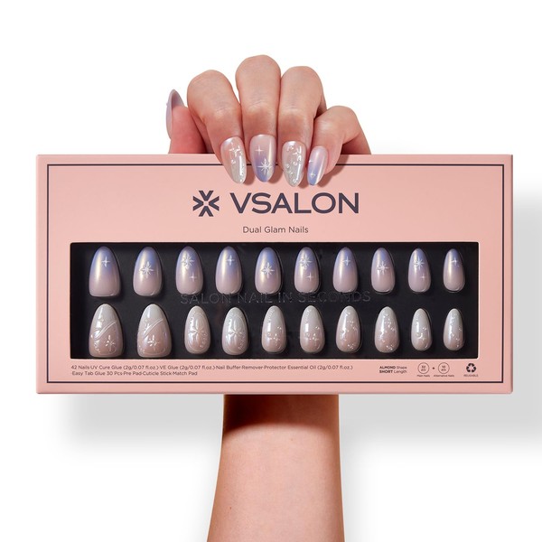 VSALON Short Almond Press-On Nails, 32 PCS Chrome Ombre 3D