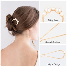 CURASA French Hair Pins for Women, 4PCS U Shape Metal Hair Pin for Thick Hair Gold Silver French Twist Hair Pin, Pearl Hair Pins for Women, Elegant Hair Accessories