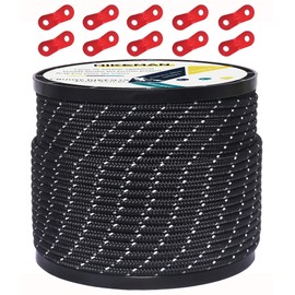 Tent Rope, Paracord, Tarp Rope, Guy Rope, Reflective, Guy Line, Tensioner, 164.0 ft (50 m), Aluminum Tensioner, Bobbin Spool, Camping Rope, 0.16/0.2 inch (4/5mm), Durable, Black (Diameter 0.16 inch (4 mm))