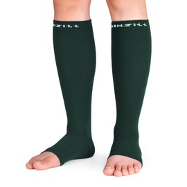 NEWZILL Compression Socks for Women & Men Circulation 20-30 mmHg, Graduated Open Toe, Cotton Compression Socks for Nurses (Dark Green XXL)