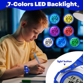 Kids Digital Watch Boys Girls Ages 3-15 Watches 7 Color Lights 5ATM Waterproof Kids Watch Boys Girls Stopwatch Alarm Sport Outdoor Montre Enfant Garcon Fille