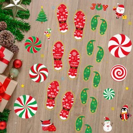 Christmas Peppermint Floor Decals Footprints Stickers 264 Pieces Christmas Floor Wall Decal for Christmas Candy Land Party Decorations Xmas Candy Stickers for Classroom Living Room Home Office Decor