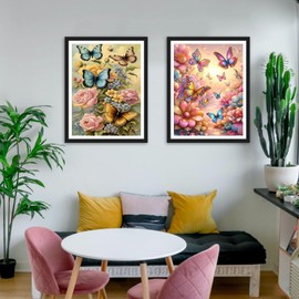 cewlonp Butterfly Diamond Painting Kits for Adults 2 Pack-Butterfly Diamond Art Kits for Adults,Butterfly Gem Art Kits for Adults for Gift Home Wall Decor(2 Pack,12x16inch), B2097+B2098