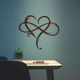 MayLove-US Infinity Heart Metal Wall Decor, Unique Infinity Heart Wall Decor Love Sign Plaque Steel Art Geometric Bedroom Ornaments Cut Out for Home, Wedding Decor (Brown, 15.7x13.7in)