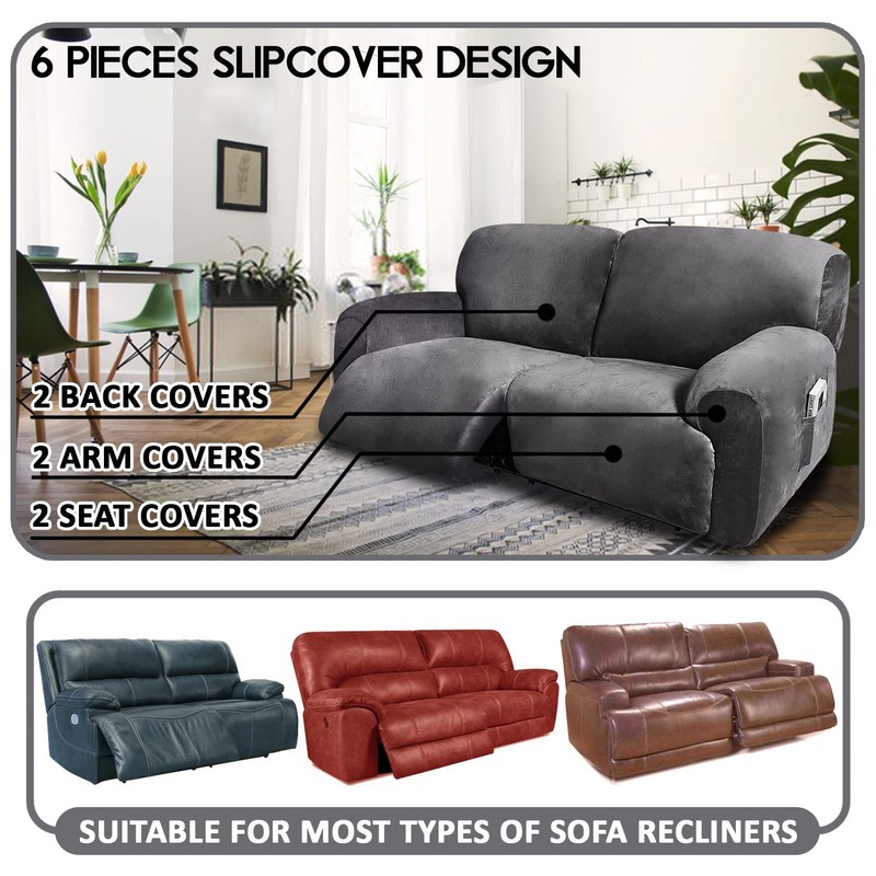 ULTICOR Extra Wide 75-100" 2 Seater Reclining Sofa Slipcover, Velvet