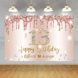 Happy 13th Birthday Decorations Backdrop Banner for Girls Happy 13 Years Old Party Sign Poster Girl 13th Birthday Rosegold Photography Background 13th Birthday Party Supplies, 150x90cm / 59"x35.4"