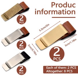 Huakaile 8 Pieces PU Leather Pen Loop Holder for Notebook 2.75" x 0.78", Vintage Metal Pen Clip Sleeve for Journal Calendars Planner Diaries Office Pocket (Black, Brown, Copper, Silver)