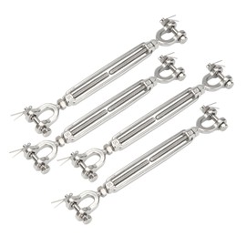 Kcgani 4 Pack Jaw and Jaw Turnbuckle, 1/4 M6 304 Stainless Steel Turnbuckle, Heavy Duty Turnbuckles 1600 lbs Working Load Limit, Turnbuckle for Sun Shades Cables Tent Outdoor String Lights