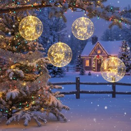 Vertintong 6 Pcs 15.7 Inch Lighted Christmas Inflatable Ball Outdoor Decoration LED Light Battery Operated Xmas Blow up Inflatable Glow Balls Decoration for Christmas Garden Yard Lawn Outdoor Home