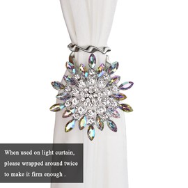 Mikomer 2PCS Magnetic Curtain Tiebacks Clips Holder Holdbacks Rope Tie Backs Buckle with Shining Artificial Crystal and Stretchable Wire Rope for Home Office Decoration