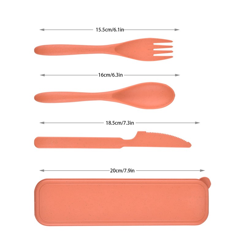 Travel Cutlery Set with Case, Portable Dark Wheat Straw Silverware
