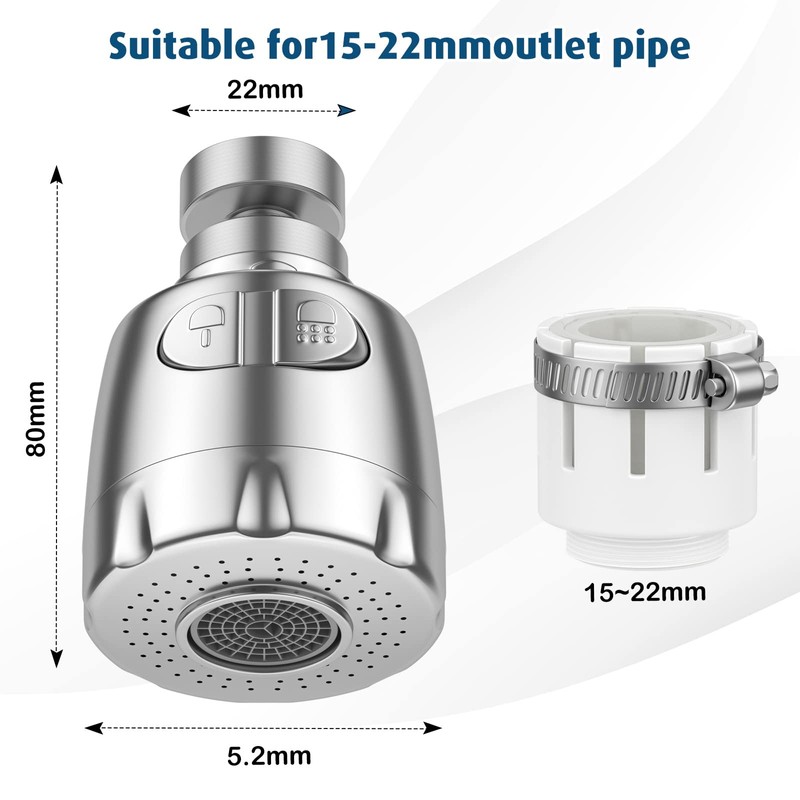 Vinabo Faucet Aerator, 360 Degree Rotating Swivel Head, Water Saving